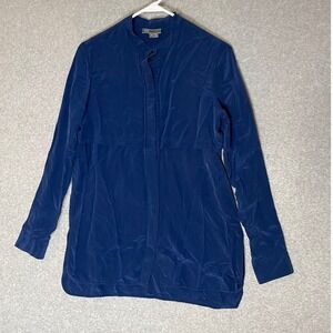 Vince Silk Mandarin Collar Long Sleeve Button Up Shirt Top Blue Size M‎
